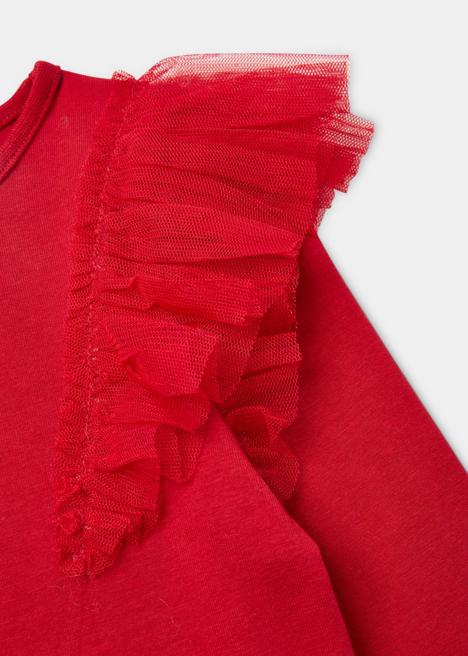 Girls Red Organza Frill Long Sleeve Top (4-13yrs)