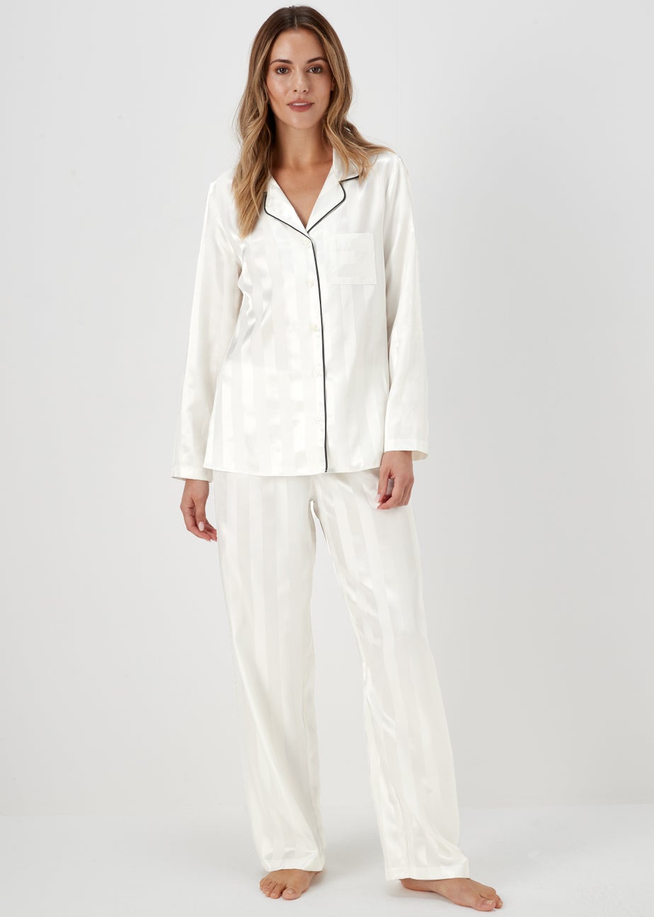 Cream Stripe Jacquard Satin Pyjama Set