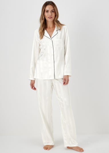 Cream Stripe Jacquard Satin Pyjama Set