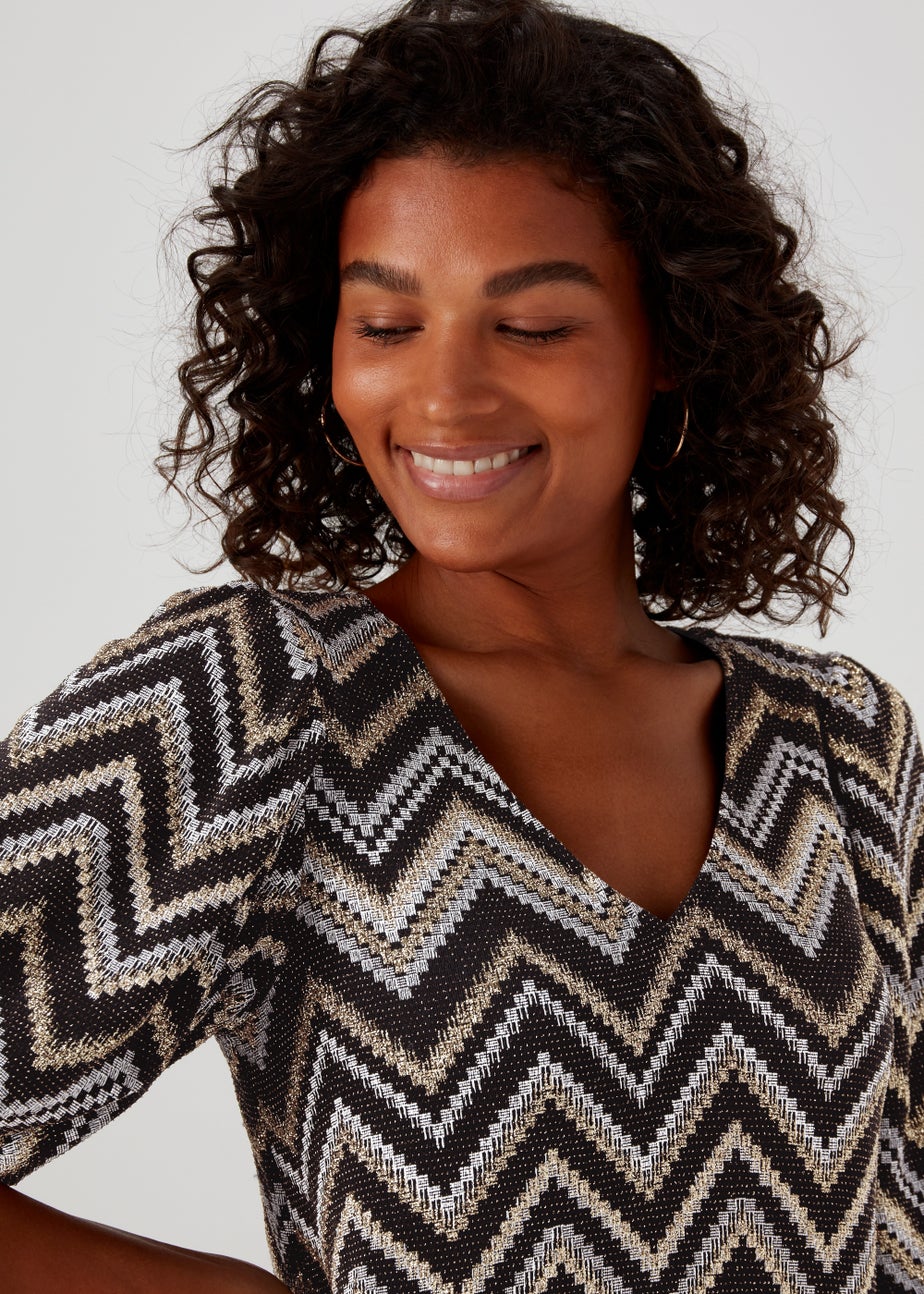 Multicoloured Zigzag Glitter Jersey Dress