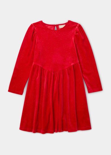 Girls Red Velvet Dress (4-12yrs)
