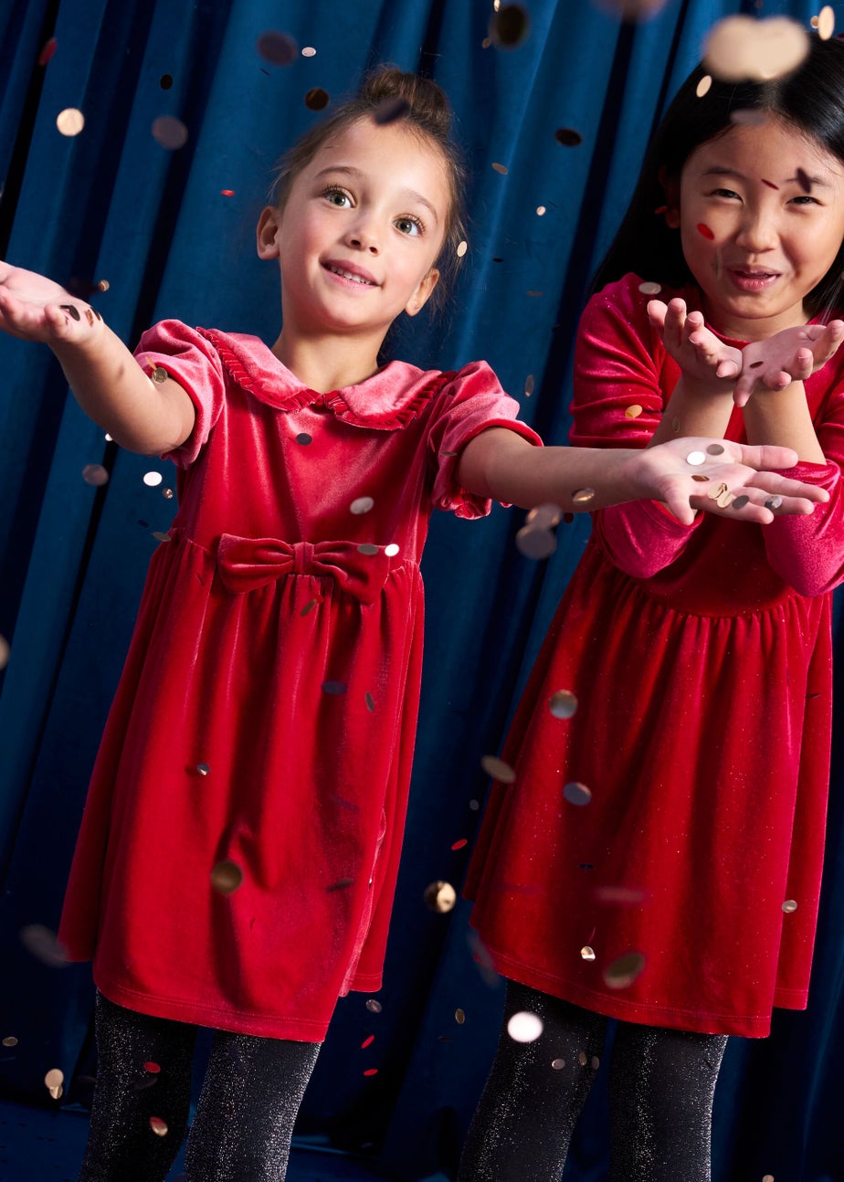 Girls Red Velvet Dress (4-12yrs)