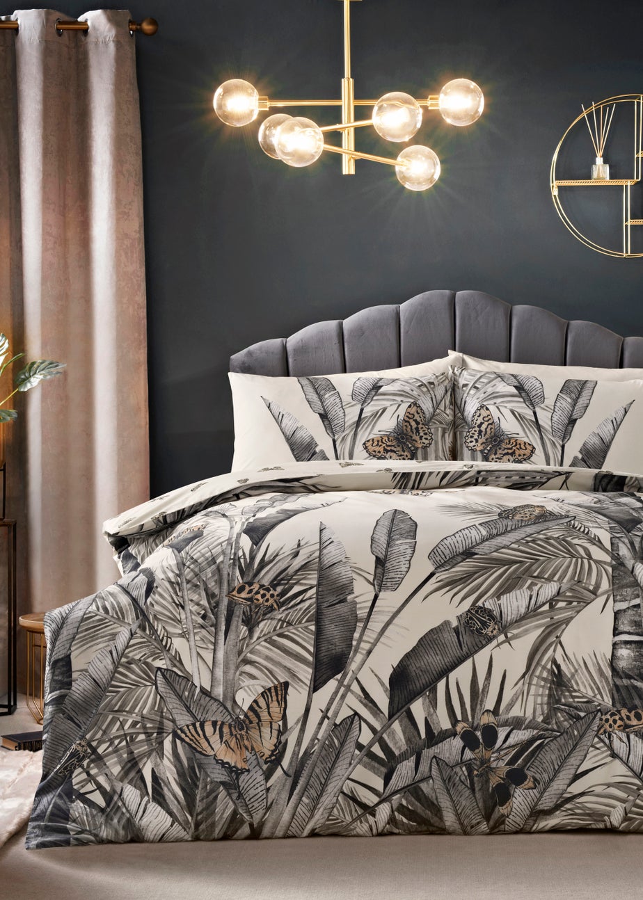 Monochrome Jungle Print 100% Cotton Reversible Duvet Cover