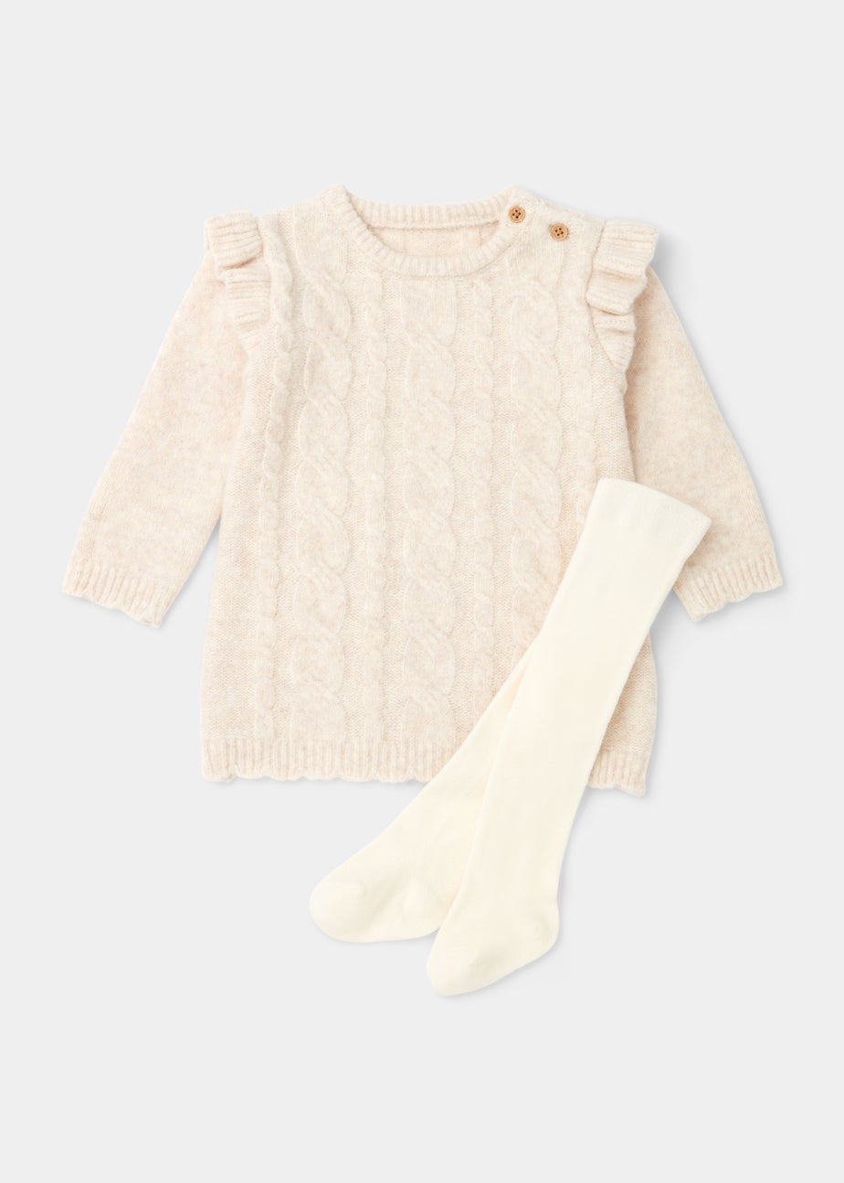 Baby Cream Cable Knit Dress & Tights Set (Newborn-23mths)