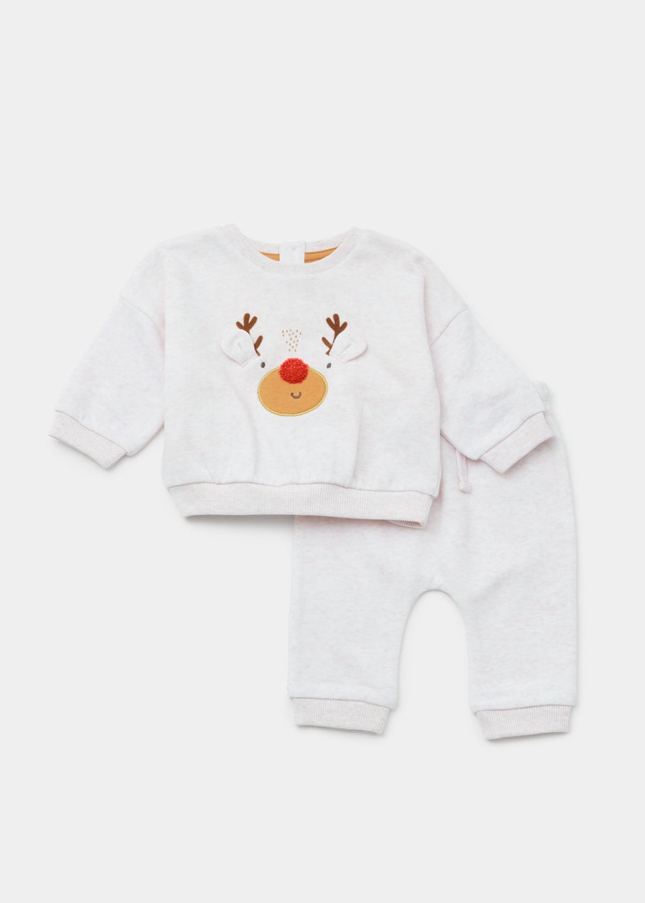 Baby Oatmeal Reindeer Print Sweatshirt & Joggers Set (Newborn-23mths)