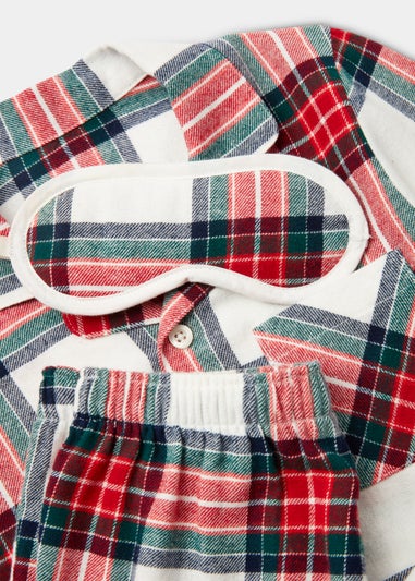 Kids Cream Check Traditional Pyjama & Eye Mask Set (4-12yrs)