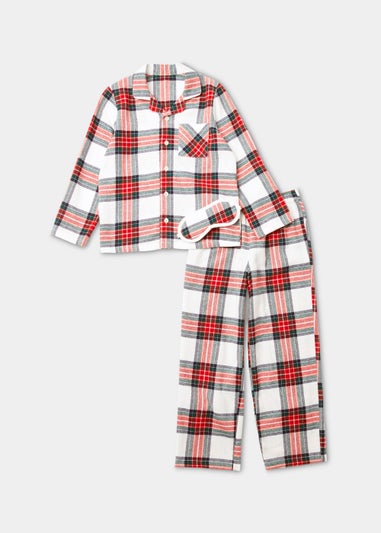 Kids Cream Check Traditional Pyjama & Eye Mask Set (4-12yrs)