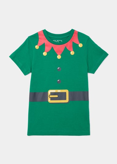 Boys Green Christmas Elf T-Shirt (4-13yrs)