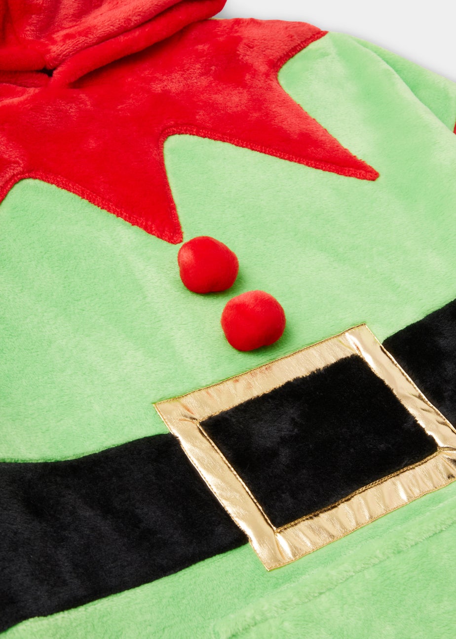 Kids Green Christmas Elf Snuggle Hoodie (Small-Large)