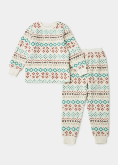 Girls Cream Fair Isle Borg Pyjama Set (4-13yrs)