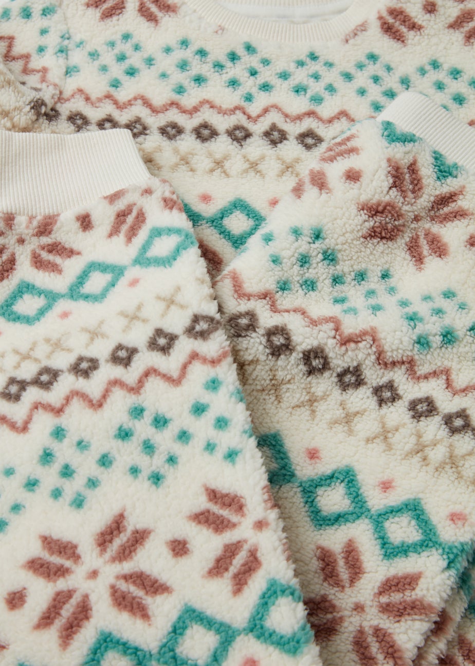 Girls Cream Fair Isle Borg Pyjama Set (4-13yrs)