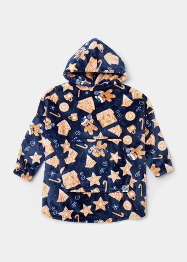 Kids Blue Gingerbread Print Snuggle Hoodie (Small-Large)