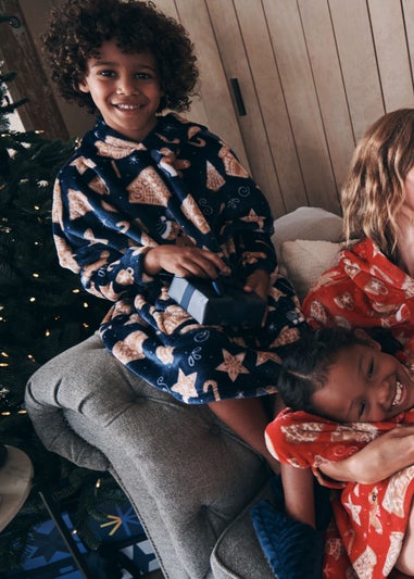 Kids Blue Gingerbread Print Snuggle Hoodie (Small-Large)