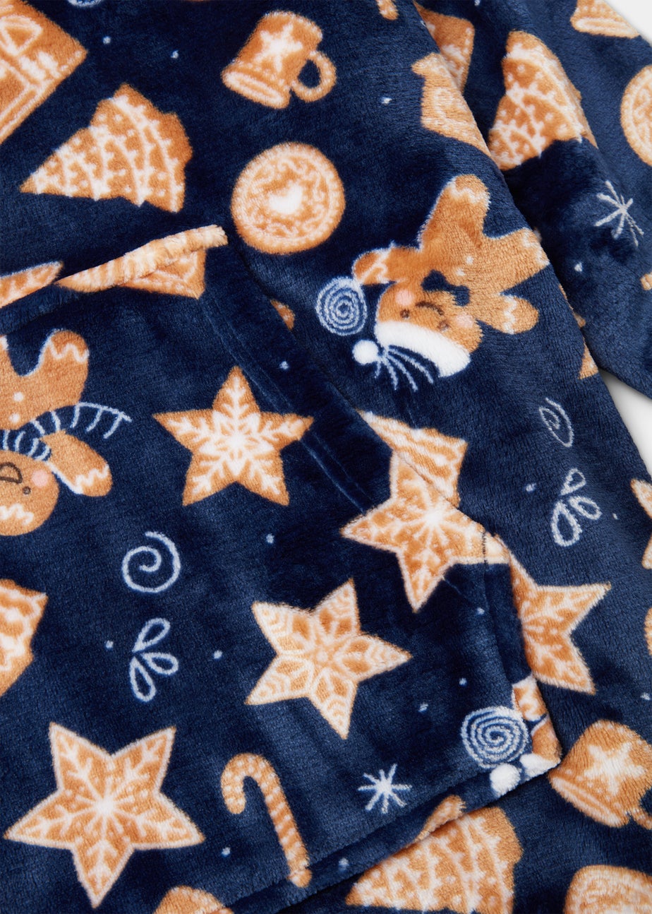 Kids Blue Gingerbread Print Snuggle Hoodie (Small-Large)