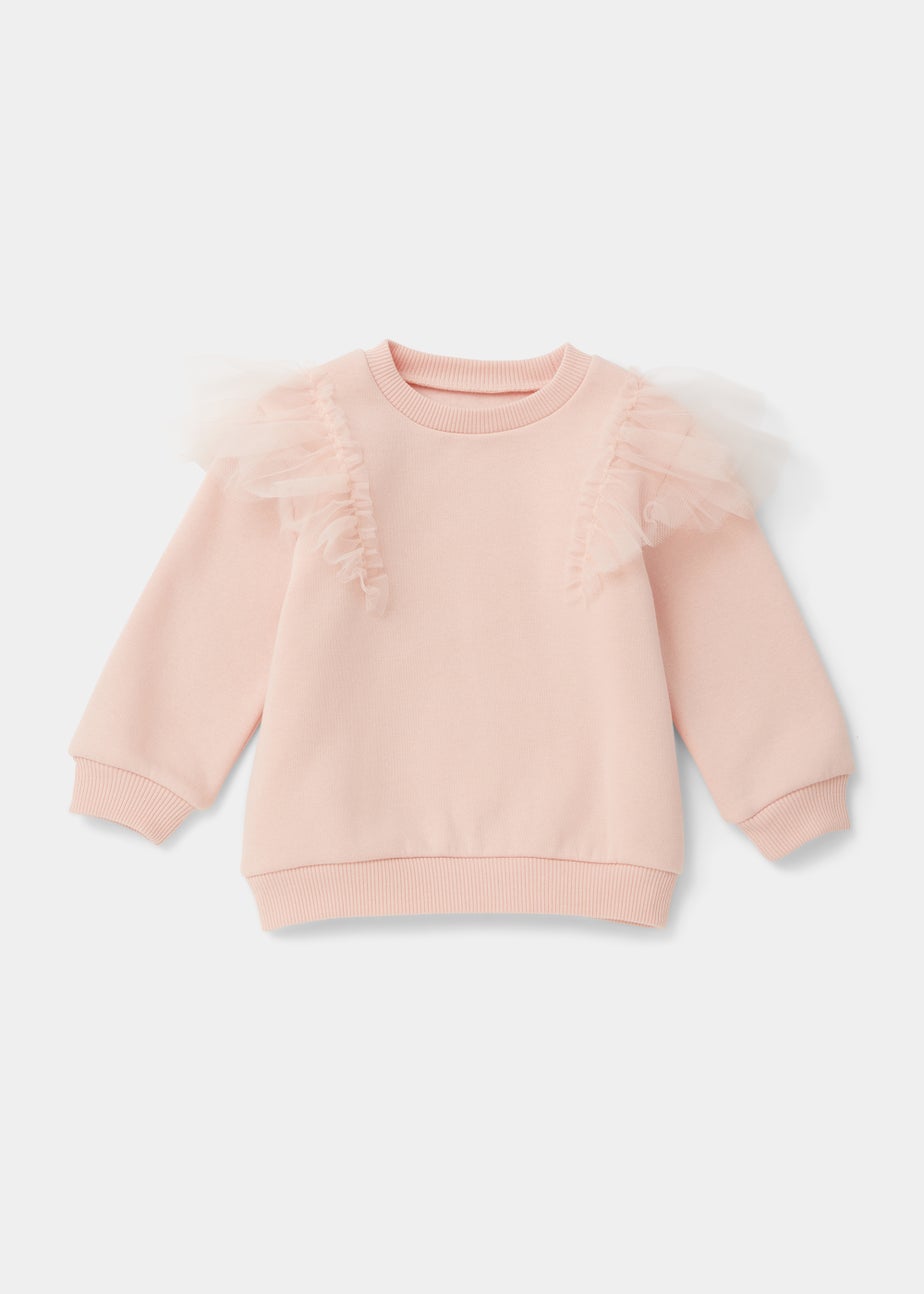 Girls Pink Frill Shoulder Sweatshirt (9mths-6yrs)