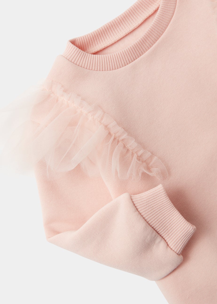 Girls Pink Frill Shoulder Sweatshirt (9mths-6yrs)