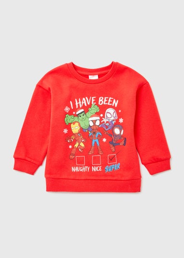 Kids Red Spider-Man Print Christmas Sweatshirt (9mths-6yrs)