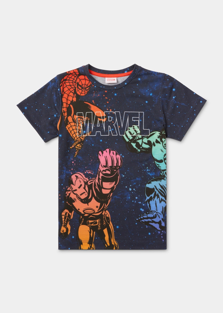 Kids Navy Marvel Splatter T-Shirt (4-13yrs)