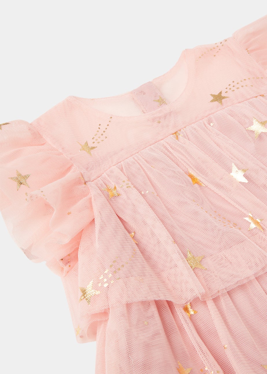Girls Pink Star Tiered Mesh Dress (9mths-6yrs)