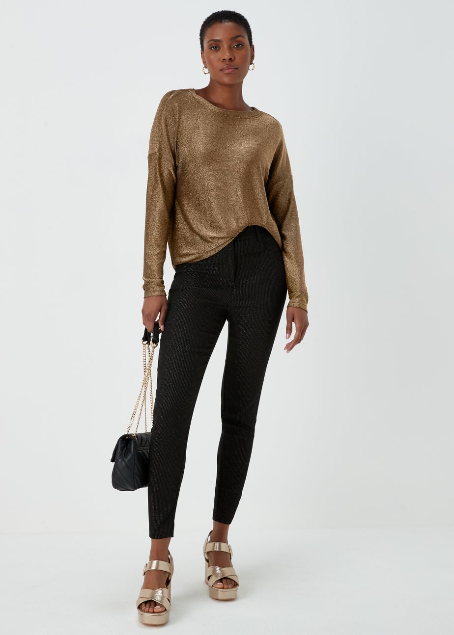 Gold Metallic Long Sleeve Longline Top