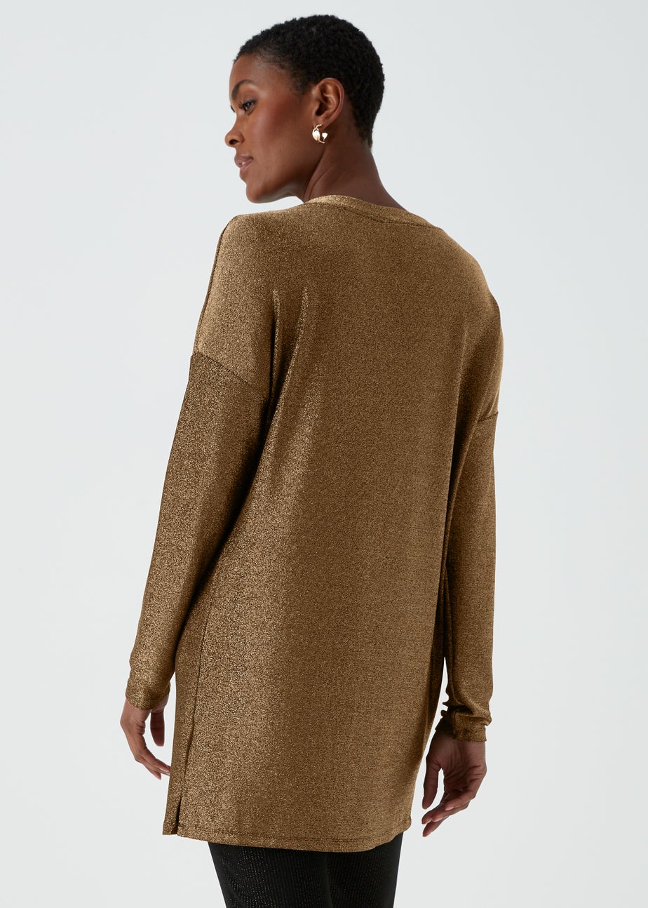 Gold Metallic Long Sleeve Longline Top