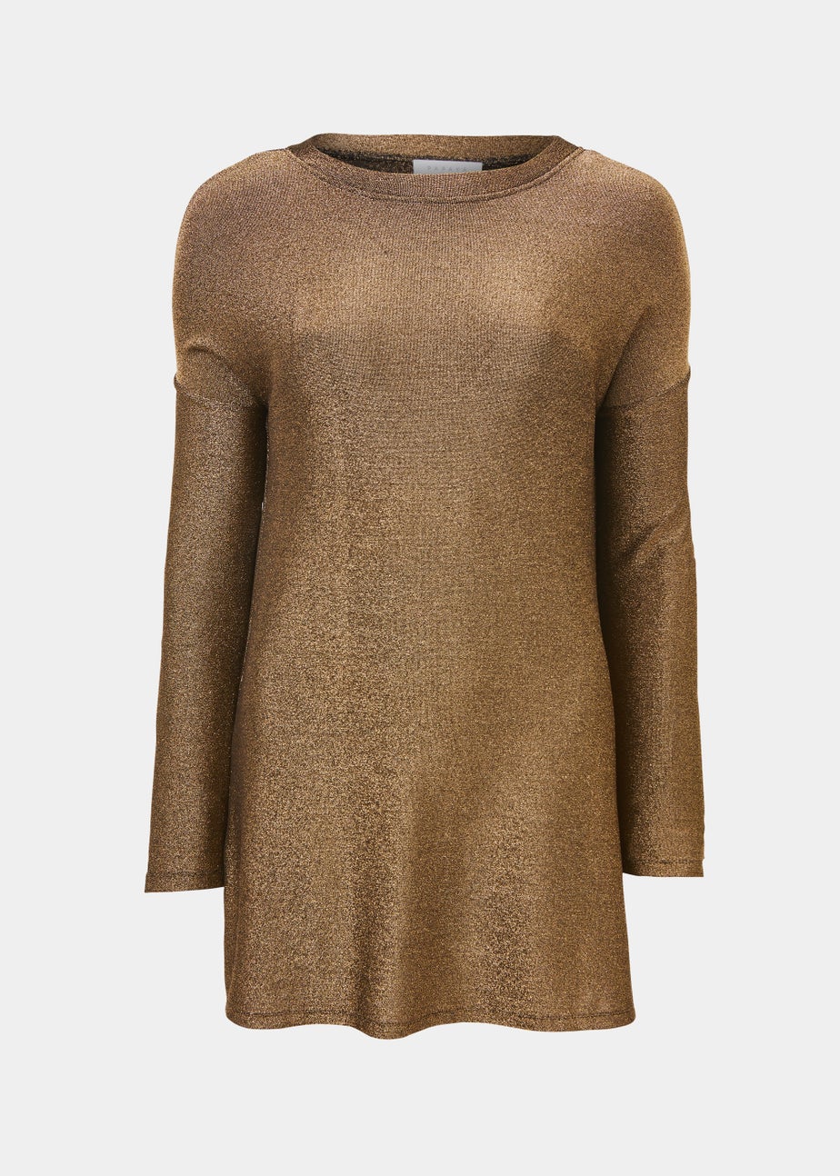 Gold Metallic Long Sleeve Longline Top