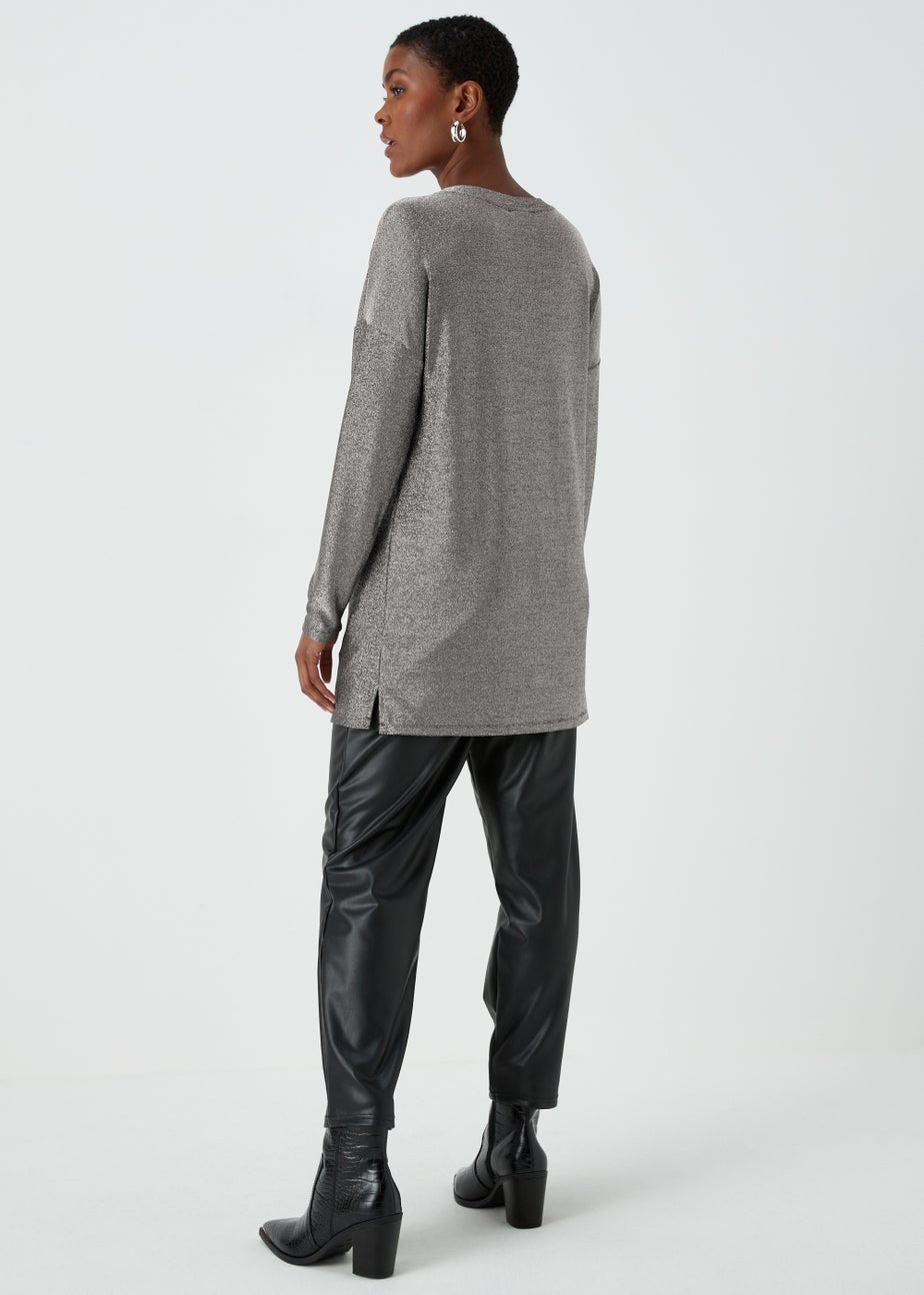 Silver Metallic Longline Top