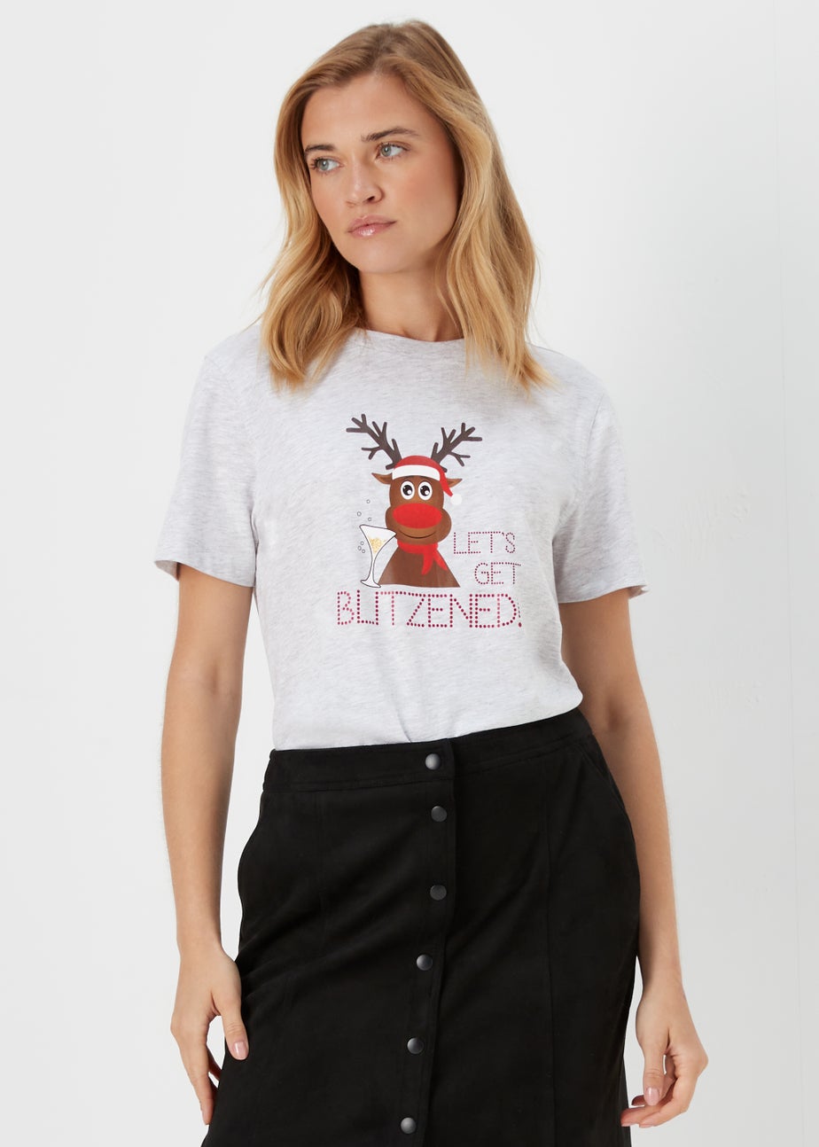 Women's Merry Christmas Plaid Graphic Tee - Short Sleeve Holiday T-Shirt For Xmas Parties & Gifts, Grey, XX-Large