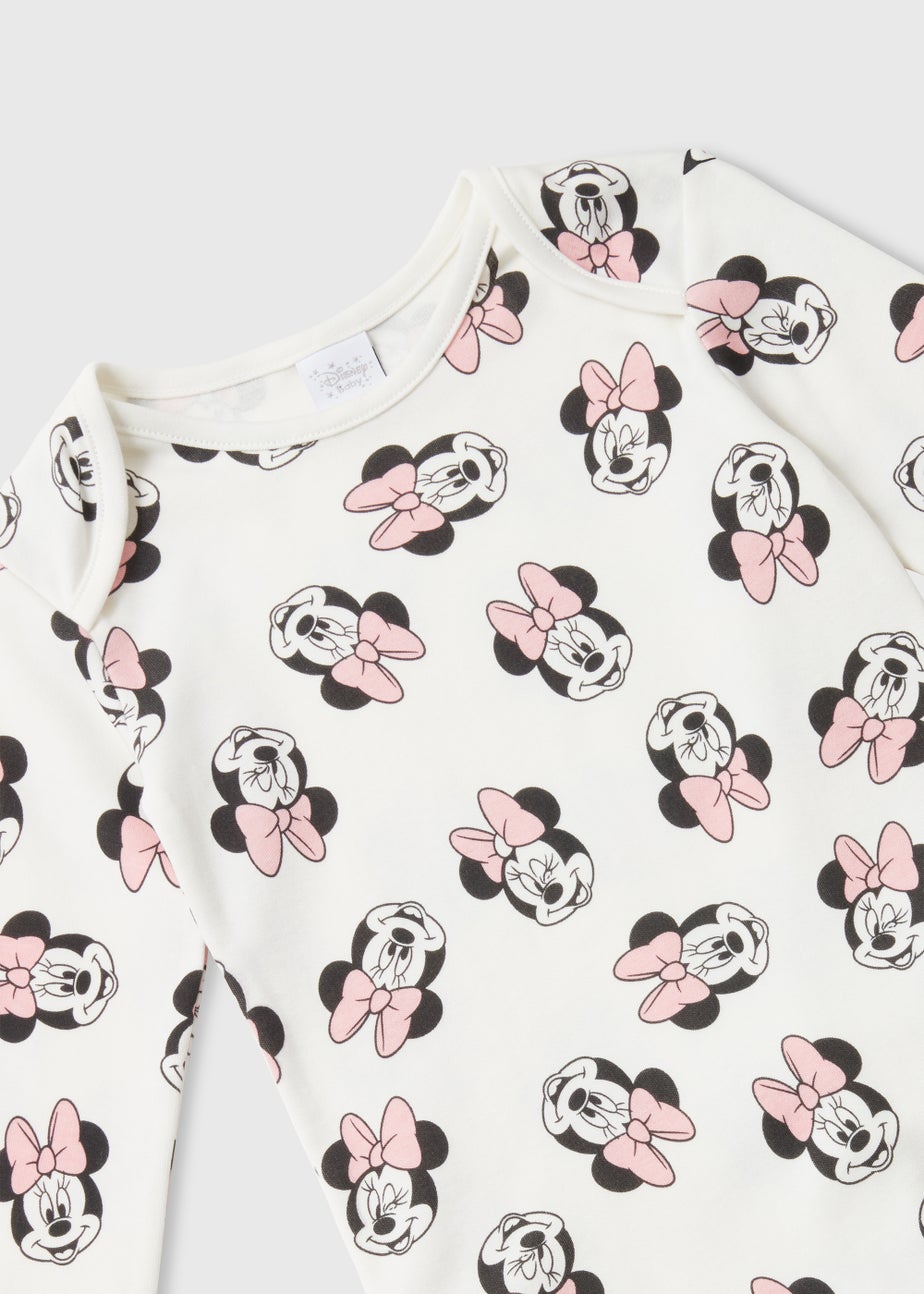 Baby 3 Piece Cream Minnie Mouse Print Bodysuit Leggings & Hat Set (Newborn-12mths)