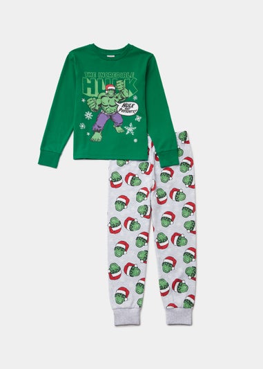 Kids Green Marvel The Hulk Christmas Jersey Pyjama Set (3-12yrs)