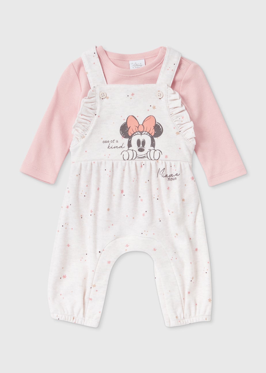 Baby 2 Piece Pink Minnie Mouse Print Dungaree Set (Newborn-12mths)