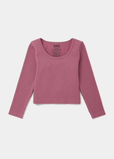 Girls Pink Seamless Long Sleeve Top (7-12yrs)