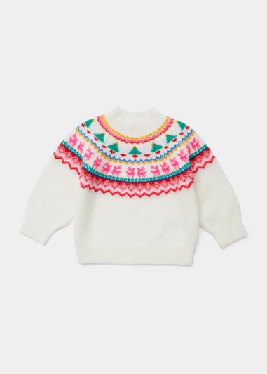 Girls Cream Fair Isle Christmas Jumper (9mths-6yrs)