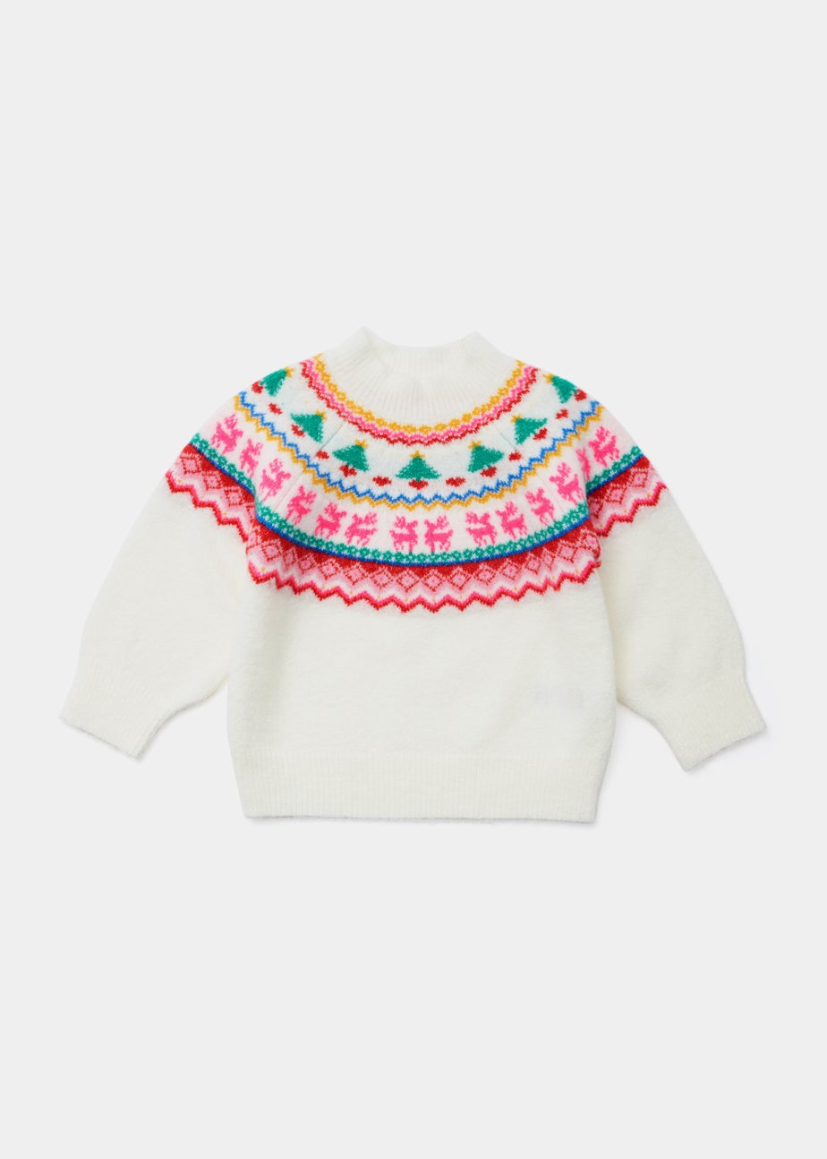 Girls Cream Fair Isle Christmas Jumper (9mths-6yrs)