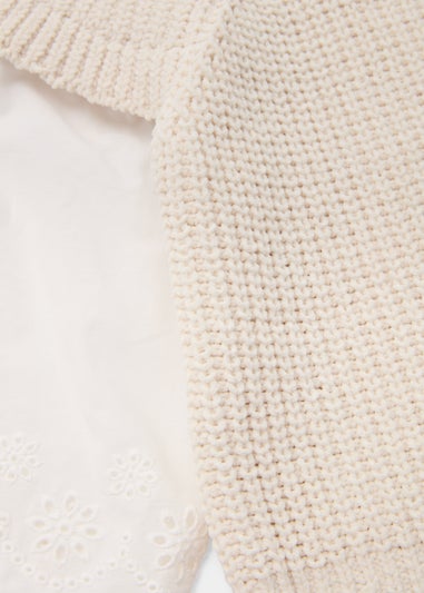 Girls Cream Schiffli Sleeve Jumper (9mths-6yrs)