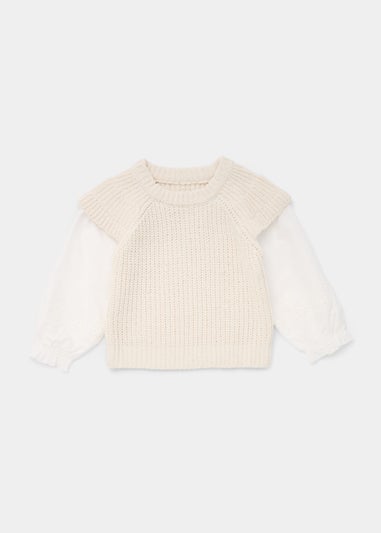Girls Cream Schiffli Sleeve Jumper (9mths-6yrs)