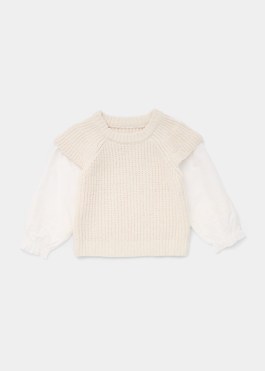 Girls Cream Schiffli Sleeve Jumper (9mths-6yrs)