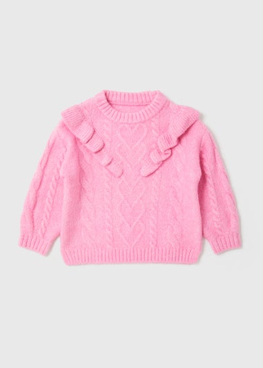 Girls Pink Heart Ruffle Knitted Jumper (9mths-6yrs)