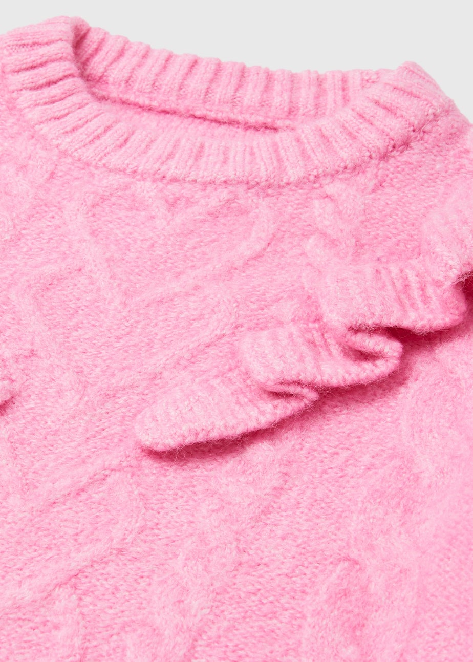 Girls Pink Heart Ruffle Knitted Jumper (9mths-6yrs)