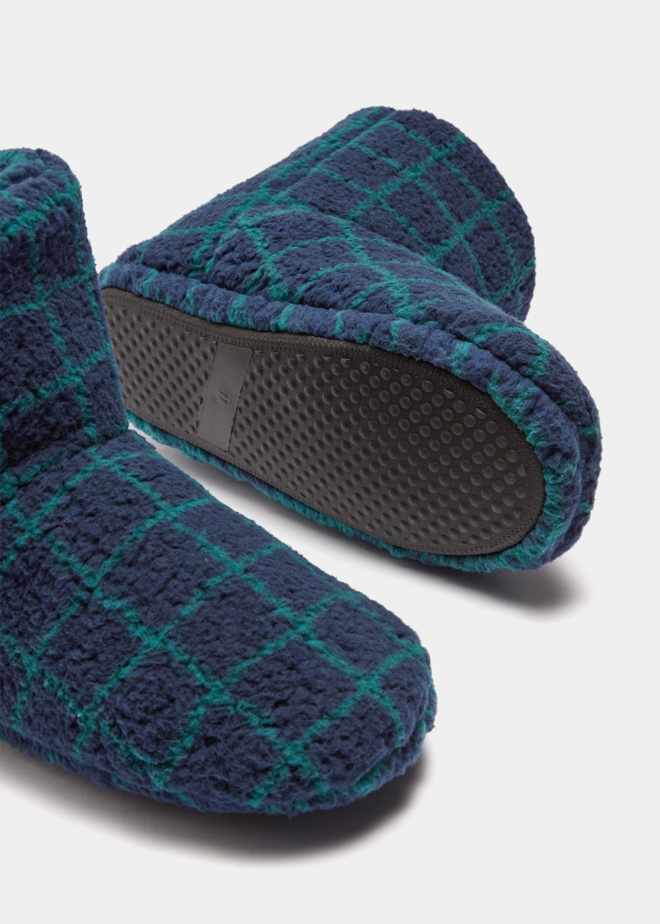 Navy Check Slipper Boots