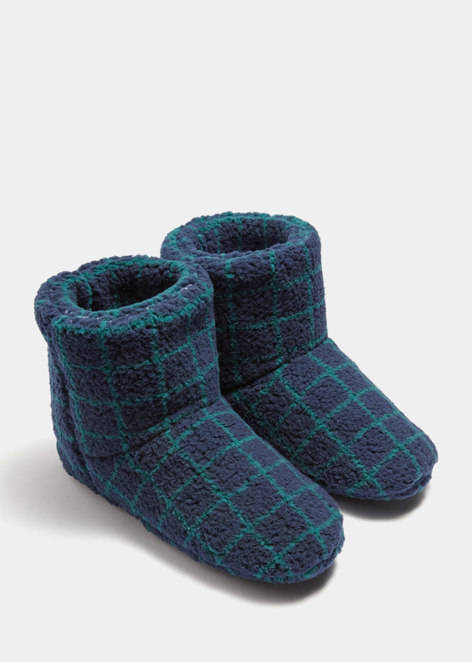 Navy Check Slipper Boots
