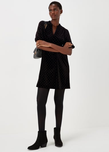 Black Velvet Glitter Spot Mini Dress