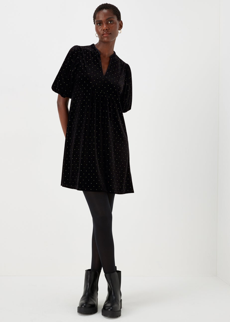 Black Velvet Glitter Spot Mini Dress