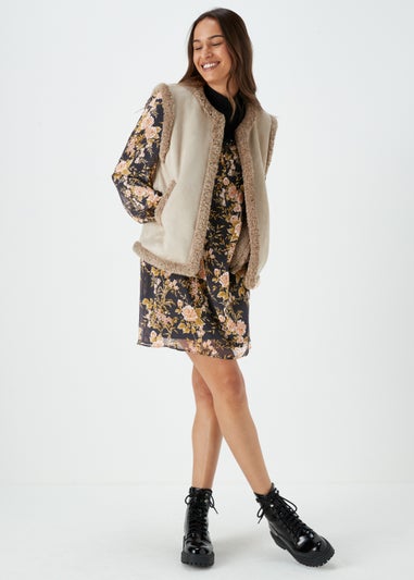 Black Floral Lace Trim Mini Dress