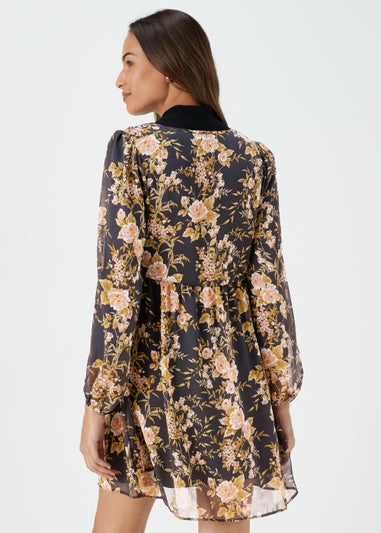 Black Floral Lace Trim Mini Dress