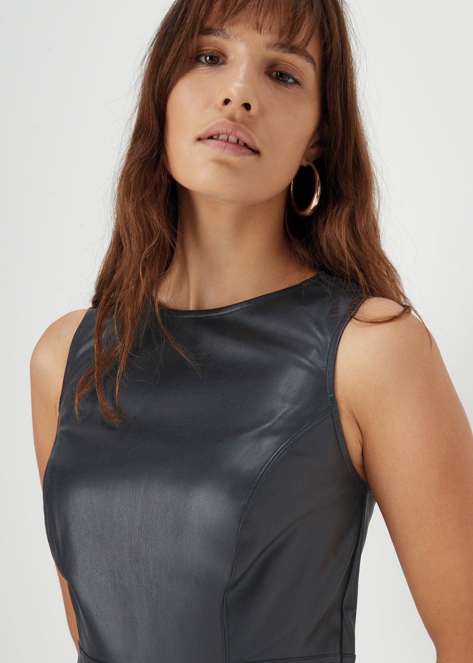 Black PU Sleeveless Dress