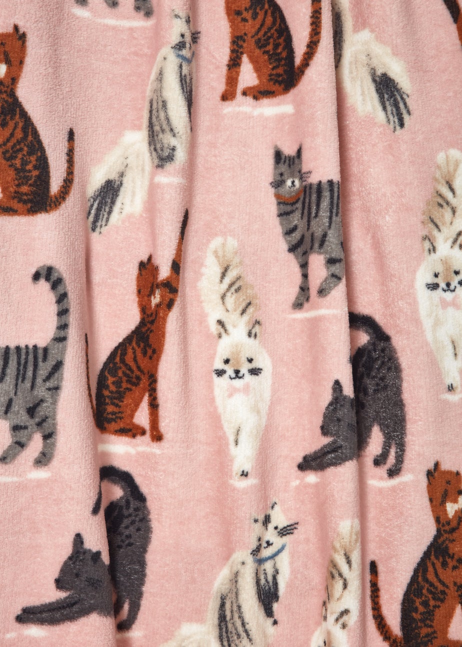 Pink Cat Print Throw