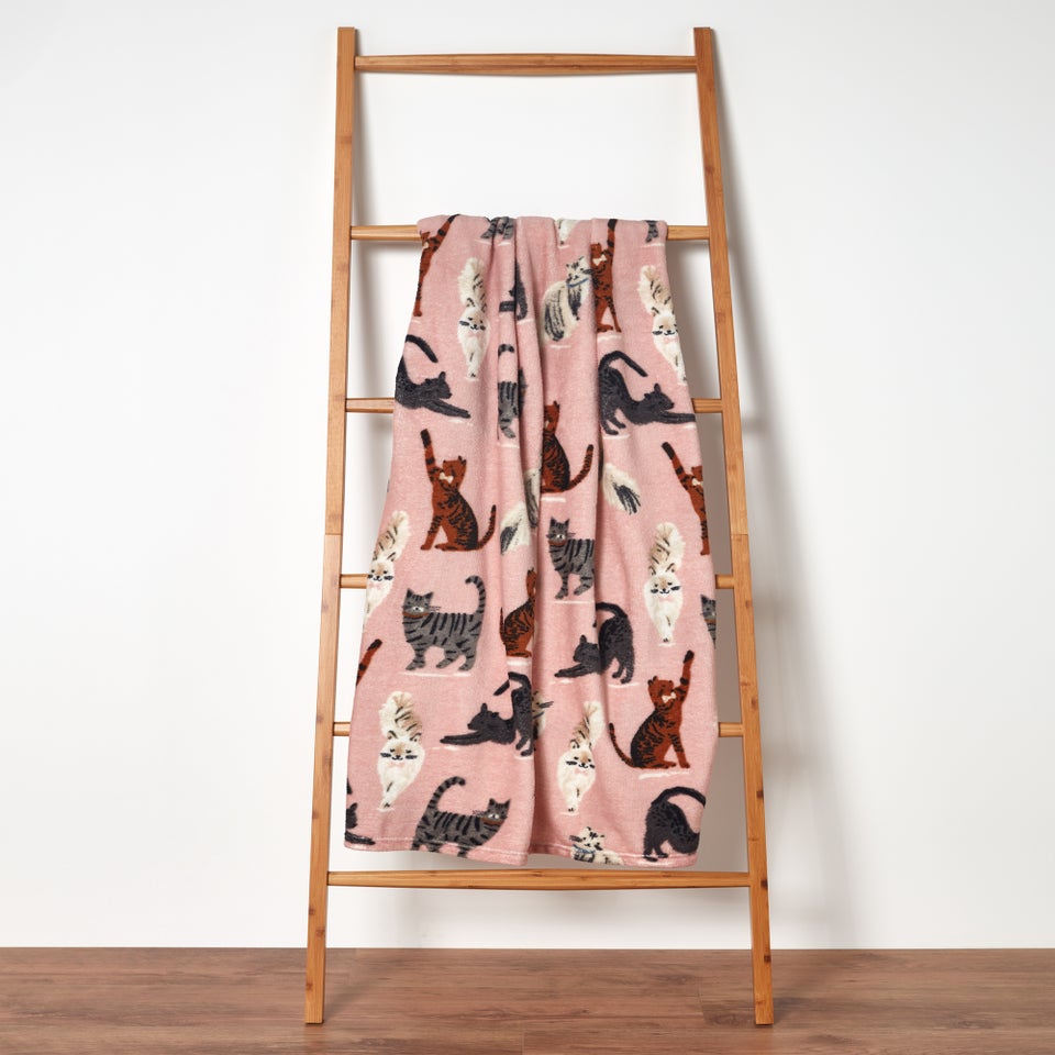 Pink Cat Print Throw