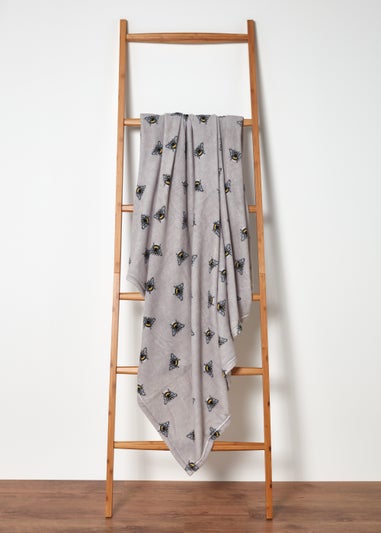 Grey Bee Print Throw (130cm x 150cm)