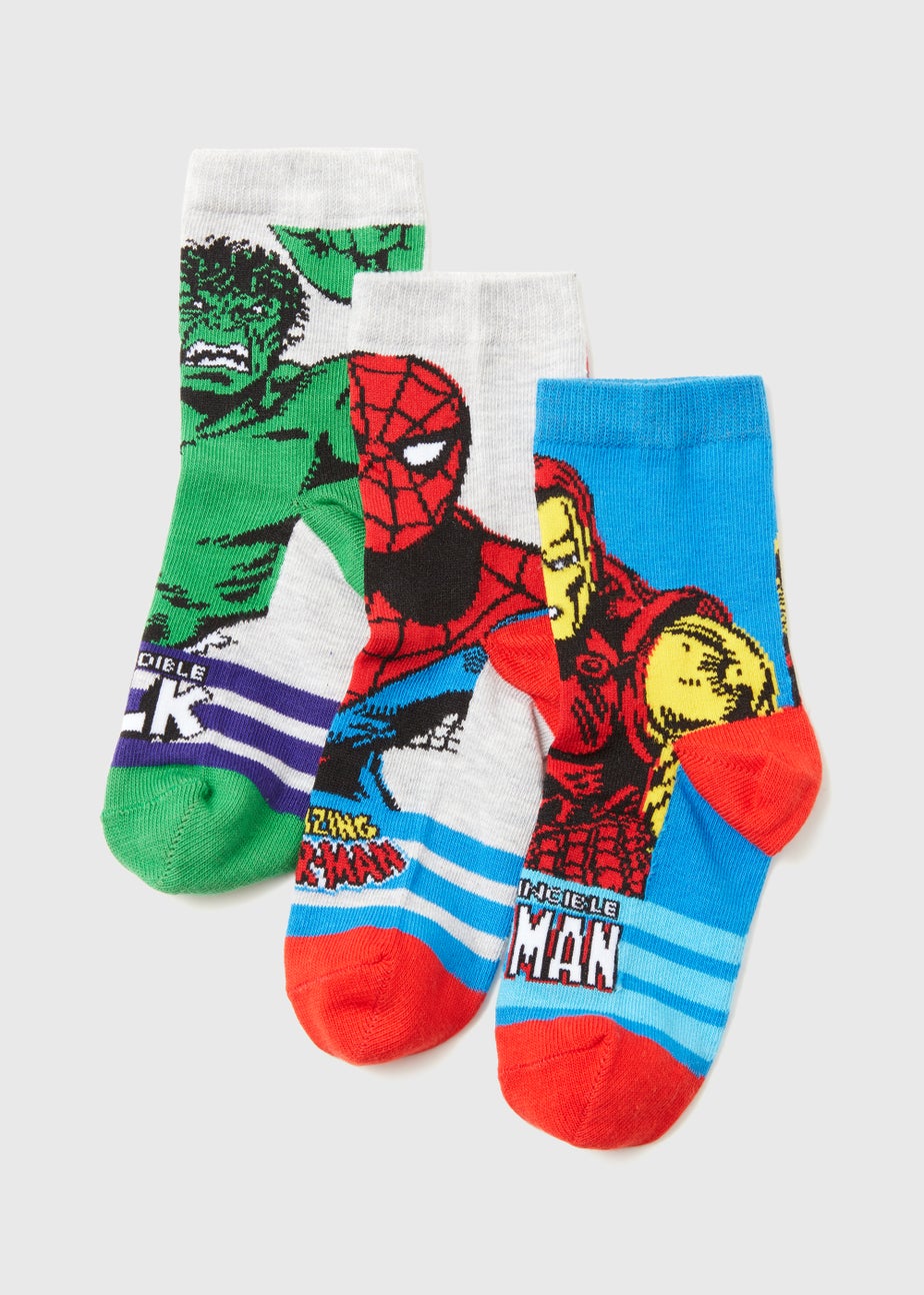 Kids 3 Pack Multicoloured Marvel Socks (Younger 6-Older 6.5)